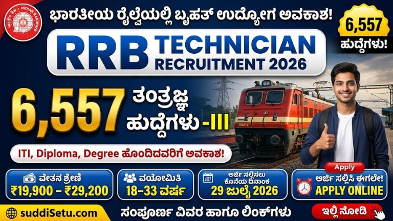 RRB Recruitment 2026 ತಂತ್ರಜ್ಞ ಹುದ್ದೆಗಳ ನೇಮಕಾತಿ